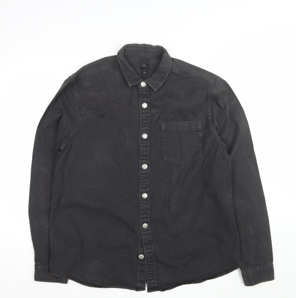 River Island Men’s Black L Denim Button-Up Long Sleeve Shirt