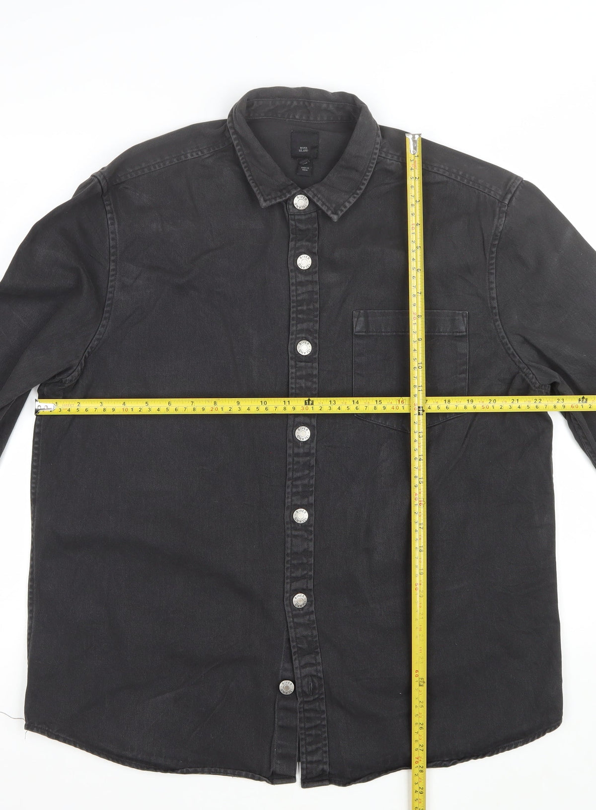 River Island Men’s Black L Denim Button-Up Long Sleeve Shirt