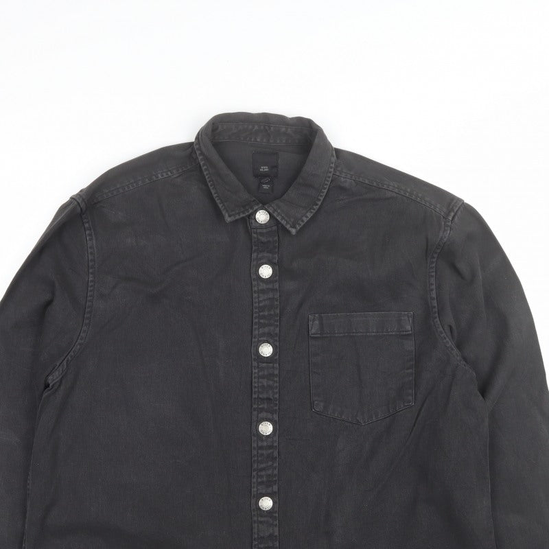 River Island Men’s Black L Denim Button-Up Long Sleeve Shirt