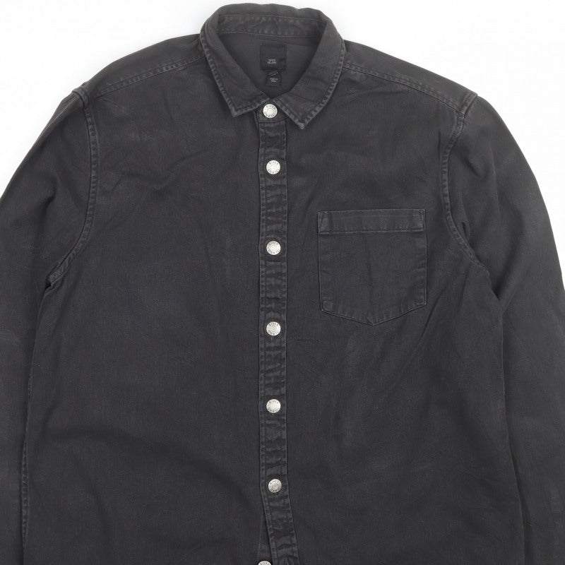 River Island Men’s Black L Denim Button-Up Long Sleeve Shirt