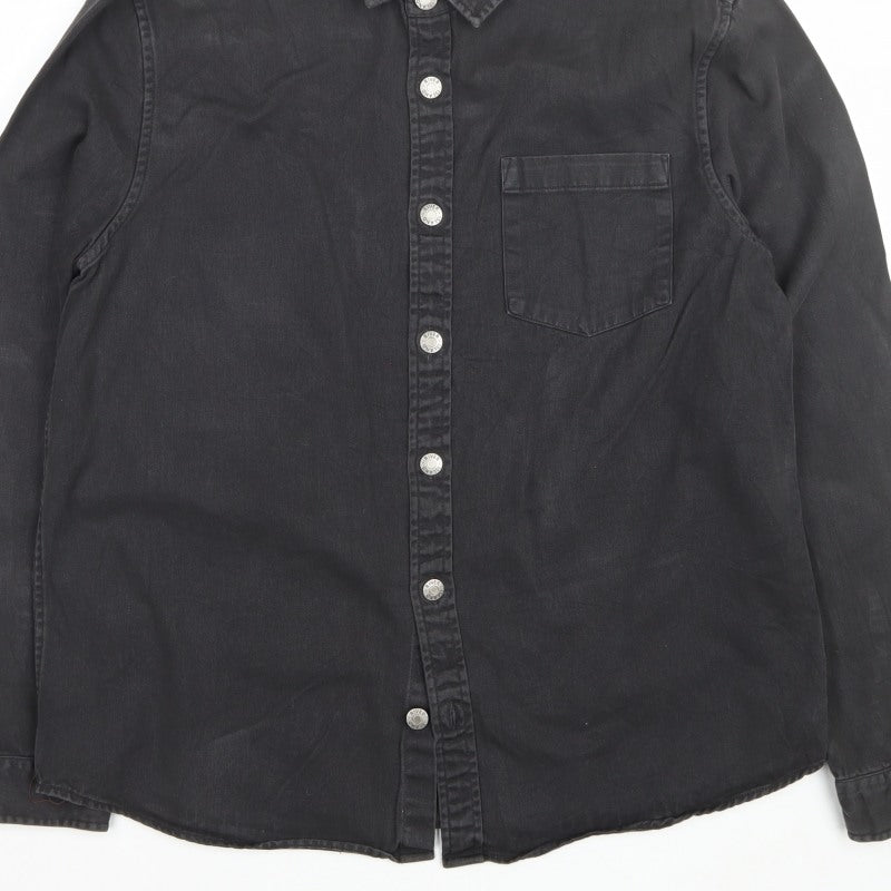 River Island Men’s Black L Denim Button-Up Long Sleeve Shirt