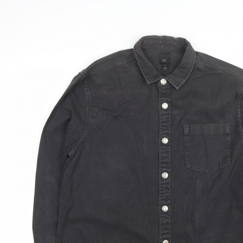 River Island Men’s Black L Denim Button-Up Long Sleeve Shirt