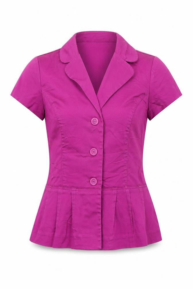 Untold Women Purple UK 10 Tailored Short Sleeve Collared Button-Up Blouse