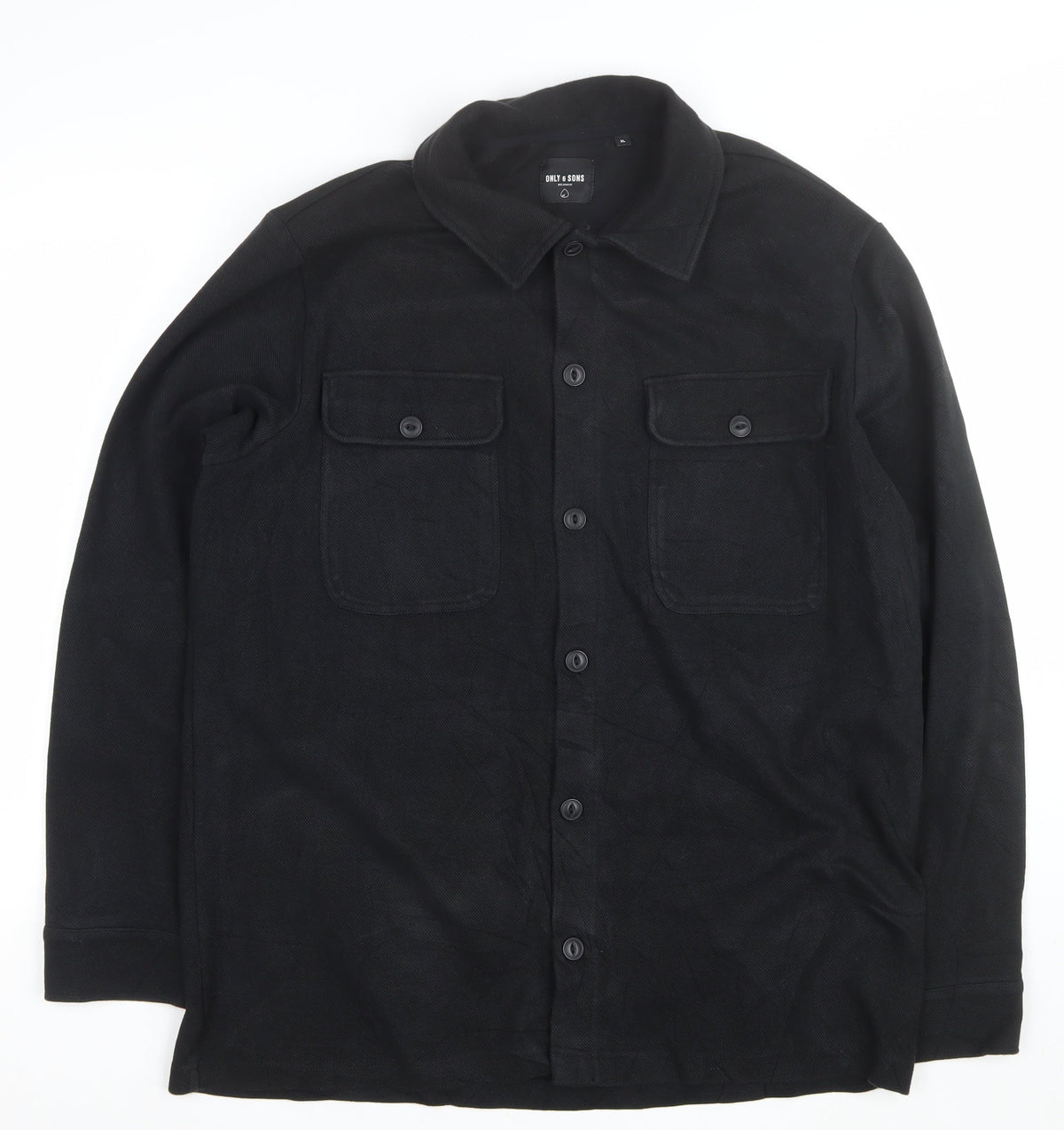 Only & Sons Men's Black XL Button Front Shacket Jacket Utility Pockets