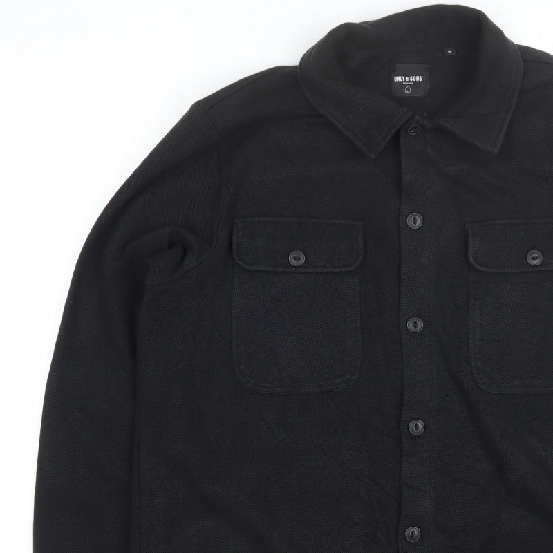Only & Sons Men's Black XL Button Front Shacket Jacket Utility Pockets