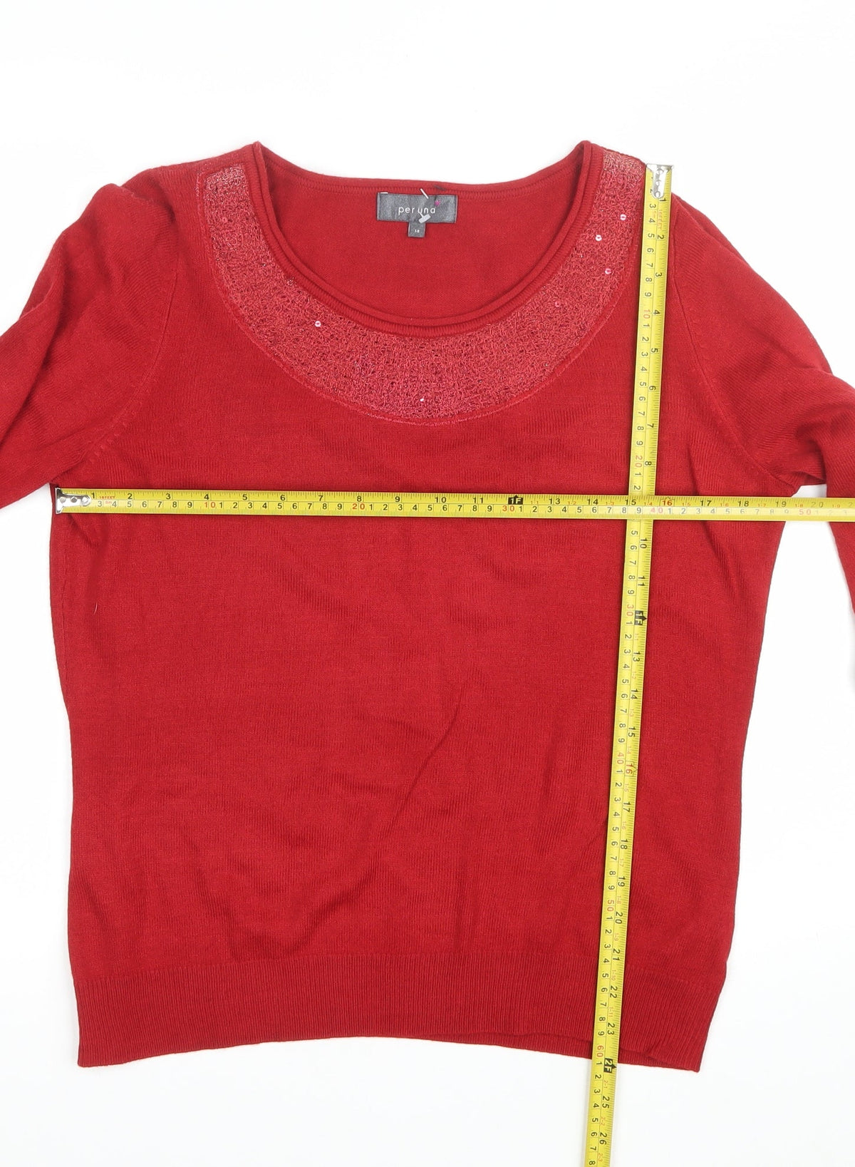Per Una Women’s Red Sequin Scoop Neck Knit Jumper Size 14