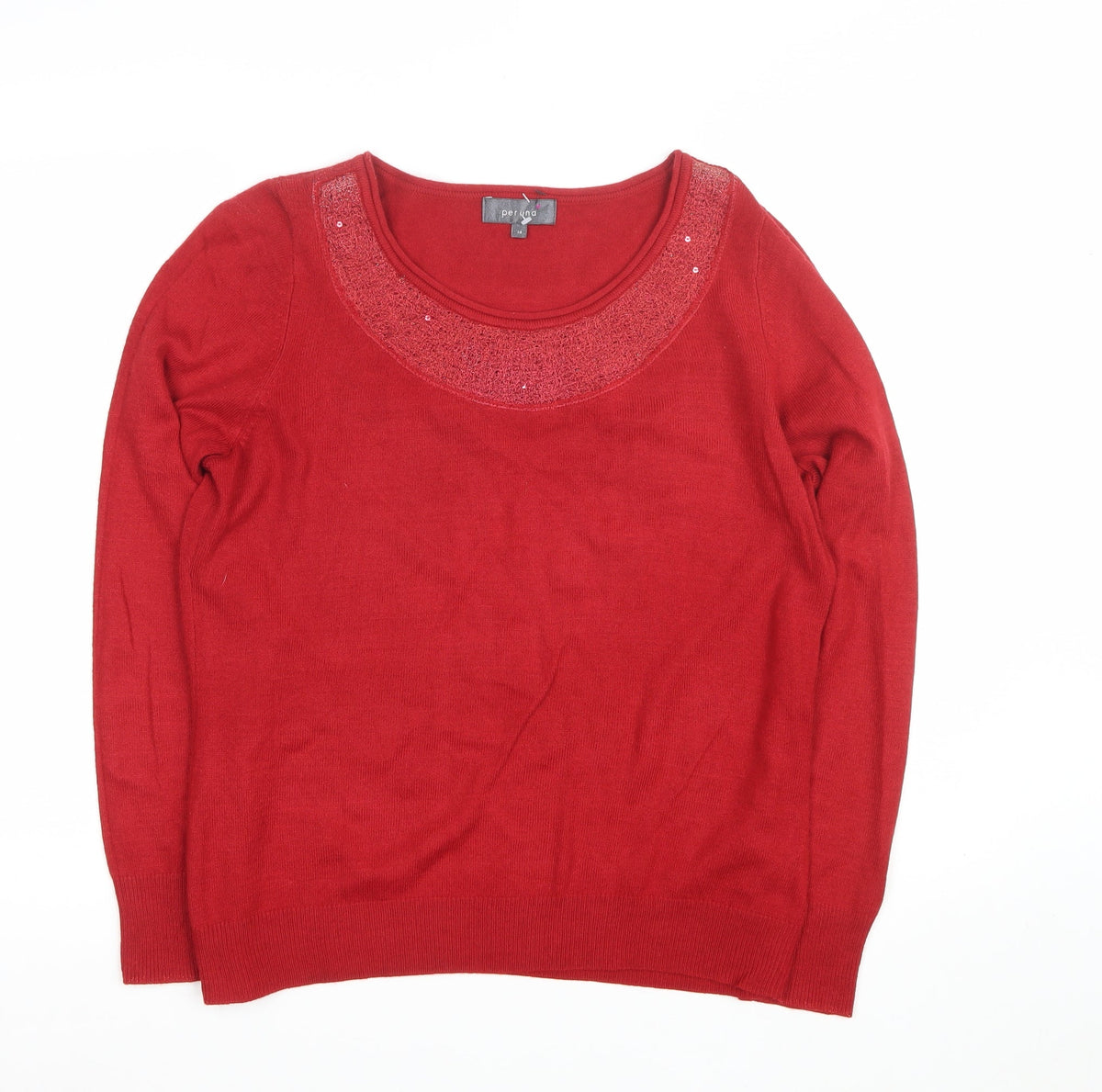 Per Una Women’s Red Sequin Scoop Neck Knit Jumper Size 14