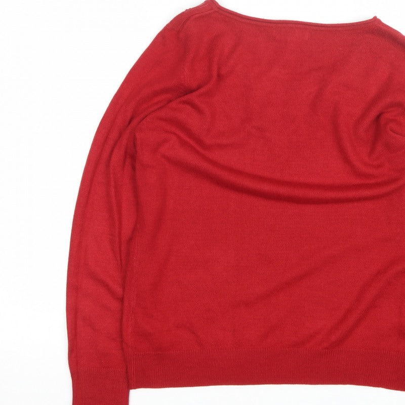 Per Una Women’s Red Sequin Scoop Neck Knit Jumper Size 14