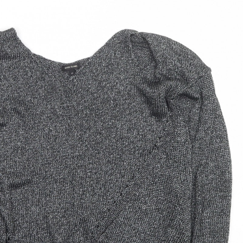 River Island Women Grey Marl Open Knit Cardigan Size 12