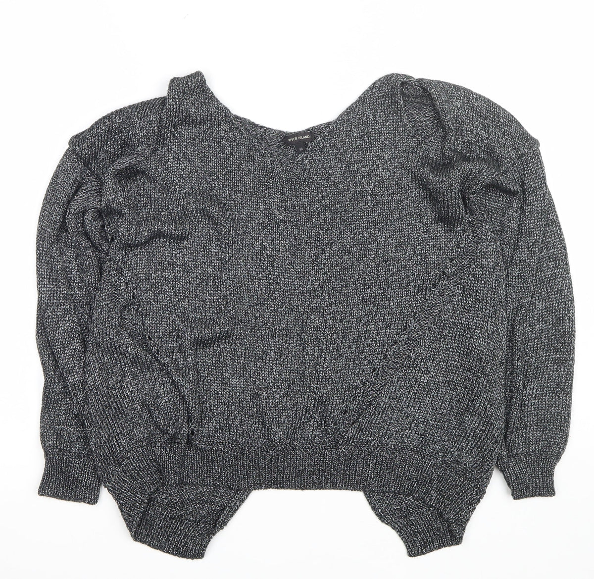 River Island Women Grey Marl Open Knit Cardigan Size 12