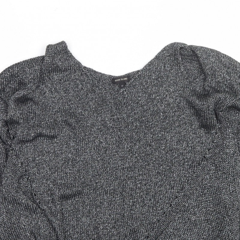 River Island Women Grey Marl Open Knit Cardigan Size 12