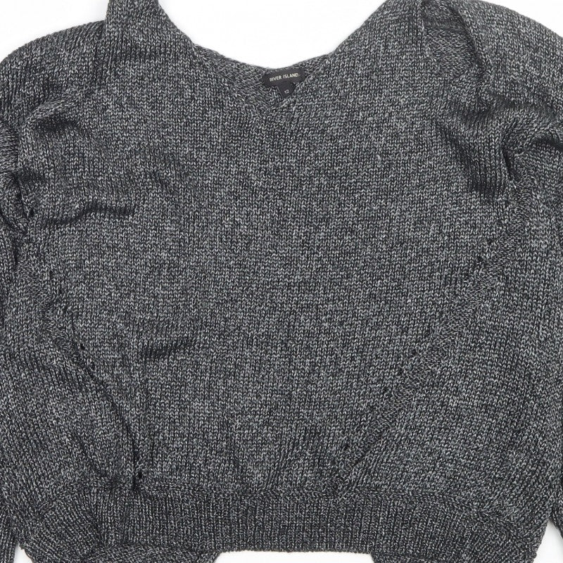 River Island Women Grey Marl Open Knit Cardigan Size 12
