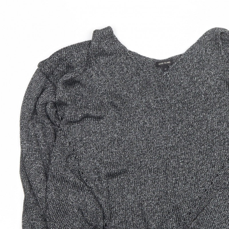 River Island Women Grey Marl Open Knit Cardigan Size 12