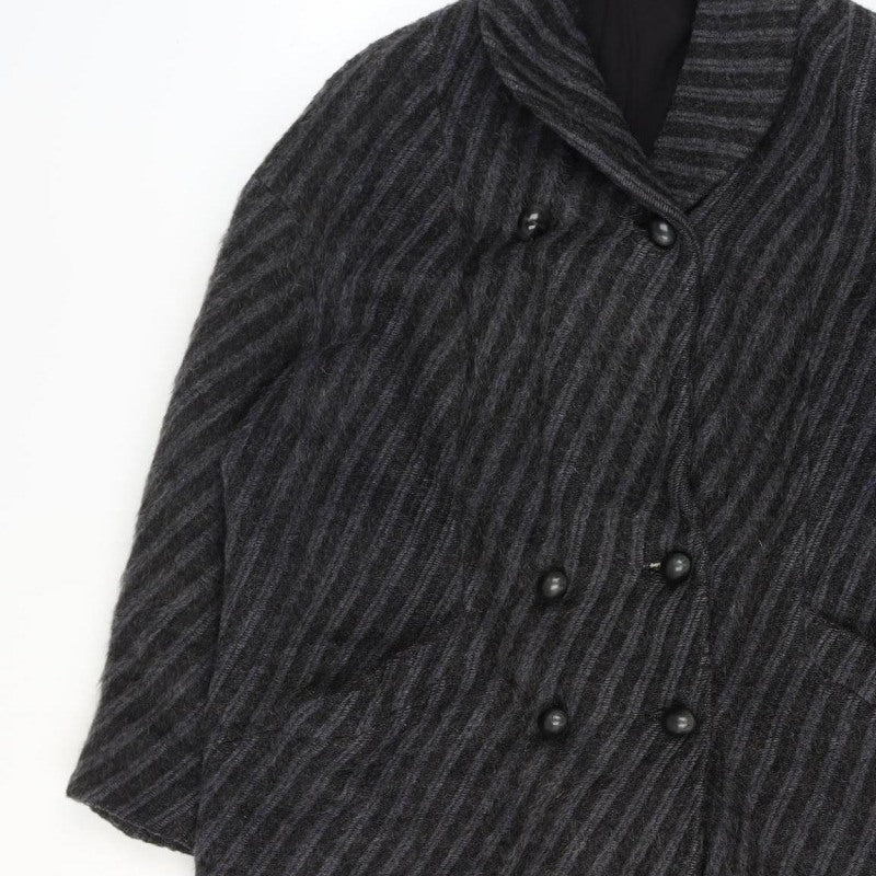 Ratti Donna Women’s Black Wool Stripe Long Pea Coat Double Breasted