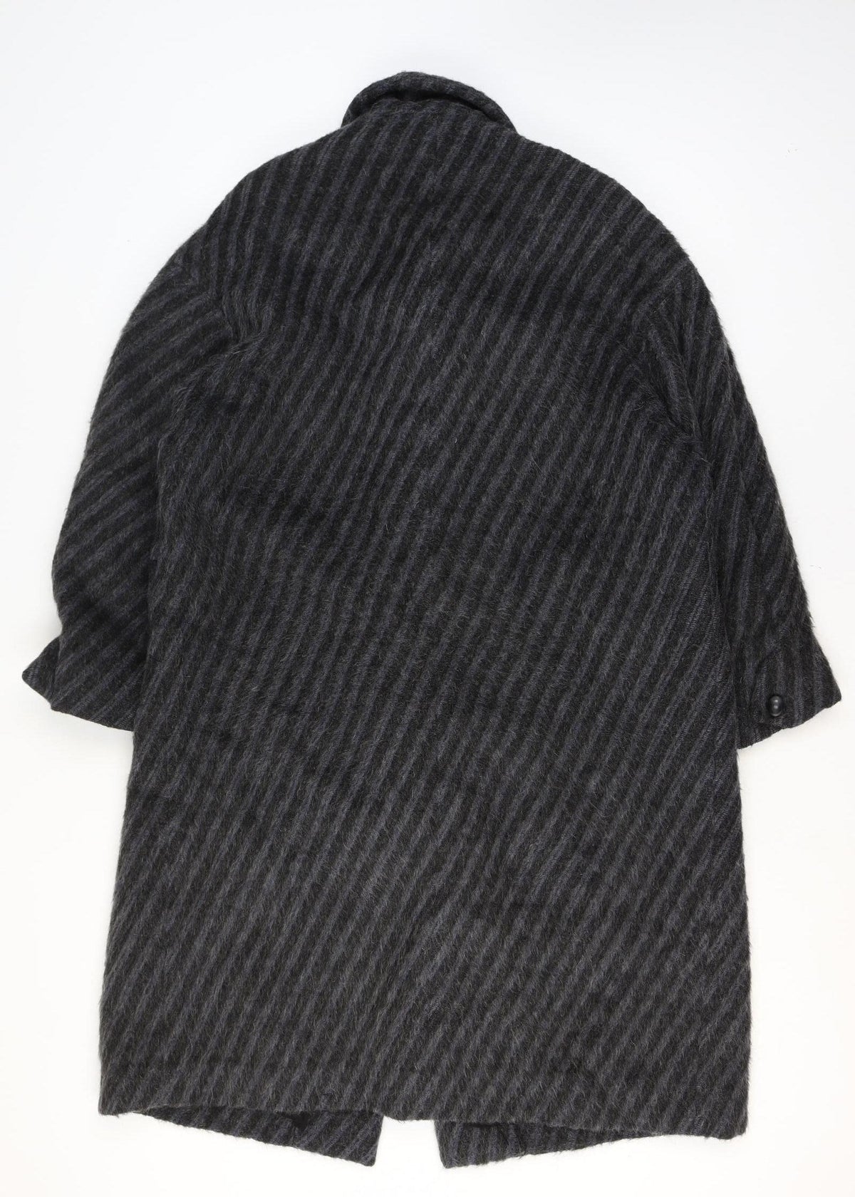 Ratti Donna Women’s Black Wool Stripe Long Pea Coat Double Breasted