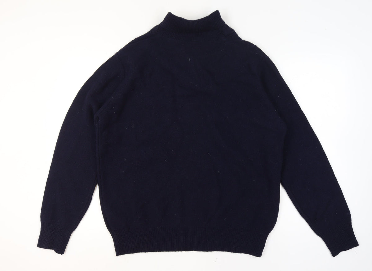 Ben Sherman Men's Navy 2XL Cable Knit Wool Henley Jumper Shawl Collar