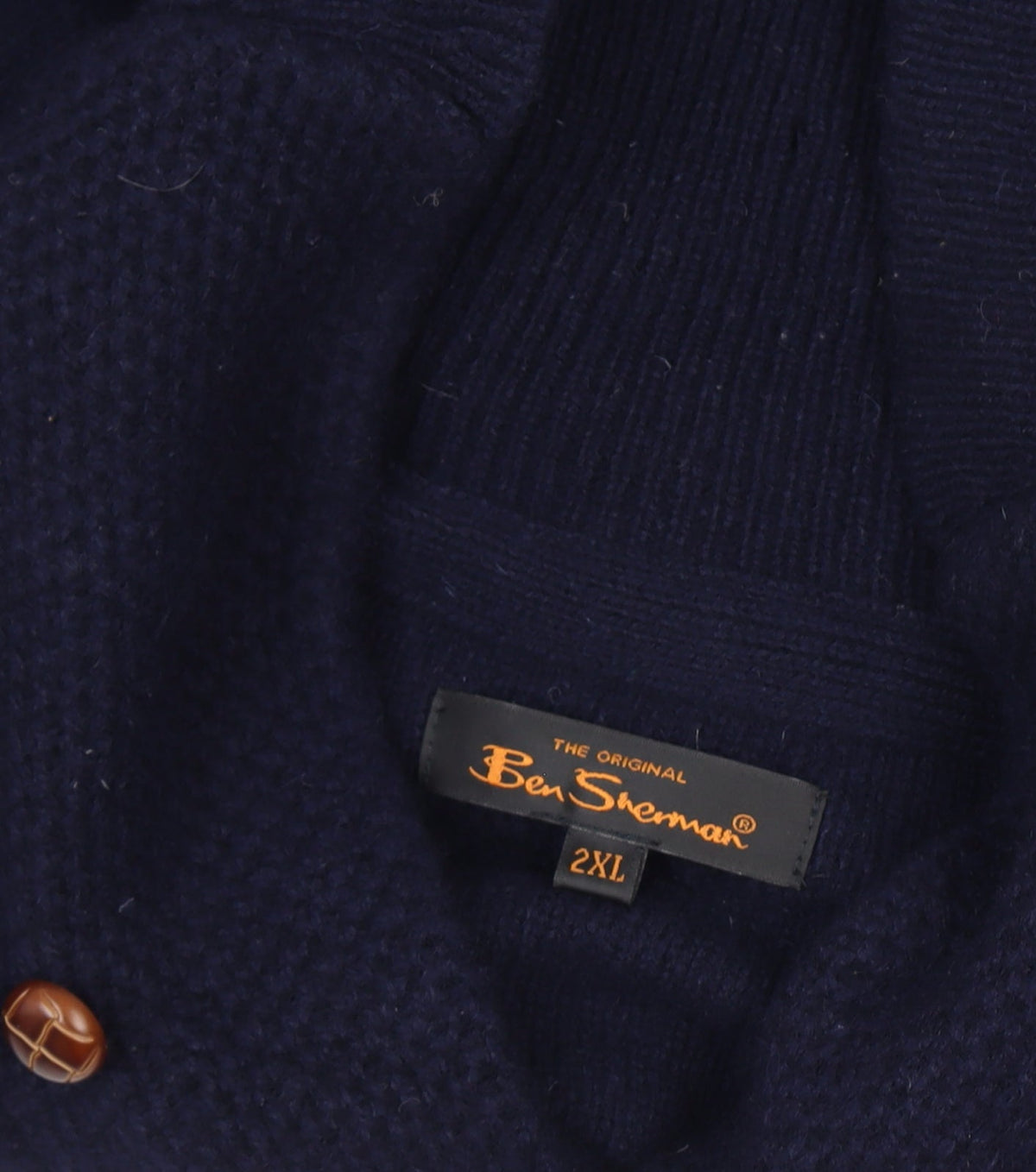 Ben Sherman Men's Navy 2XL Cable Knit Wool Henley Jumper Shawl Collar