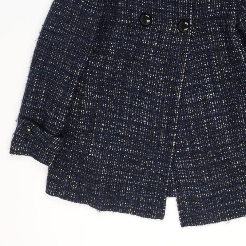 Jaeger Women’s Blue Check Wool Blend Pea Coat UK 12 Lined