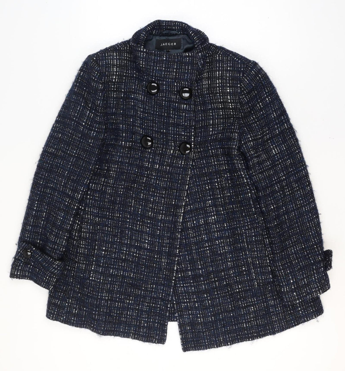 Jaeger Women’s Blue Check Wool Blend Pea Coat UK 12 Lined