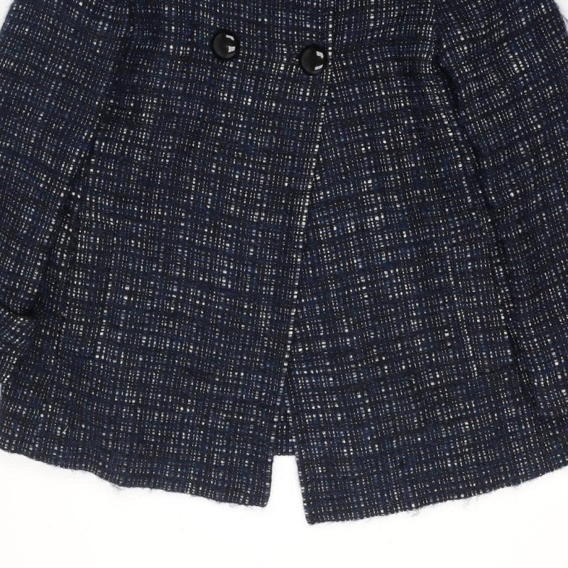 Jaeger Women’s Blue Check Wool Blend Pea Coat UK 12 Lined