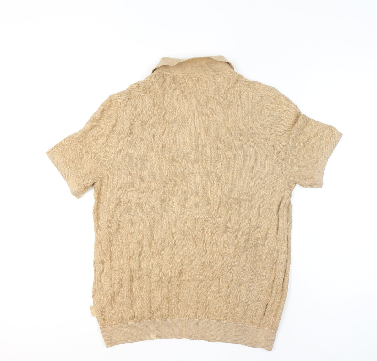 Michael Kors Men Beige M Short Sleeve Button Cardigan Cotton Silk Knit