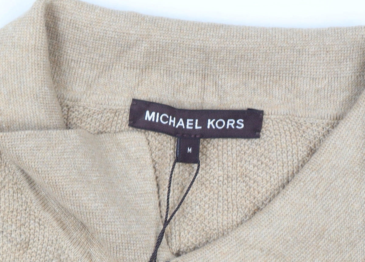 Michael Kors Men Beige M Short Sleeve Button Cardigan Cotton Silk Knit