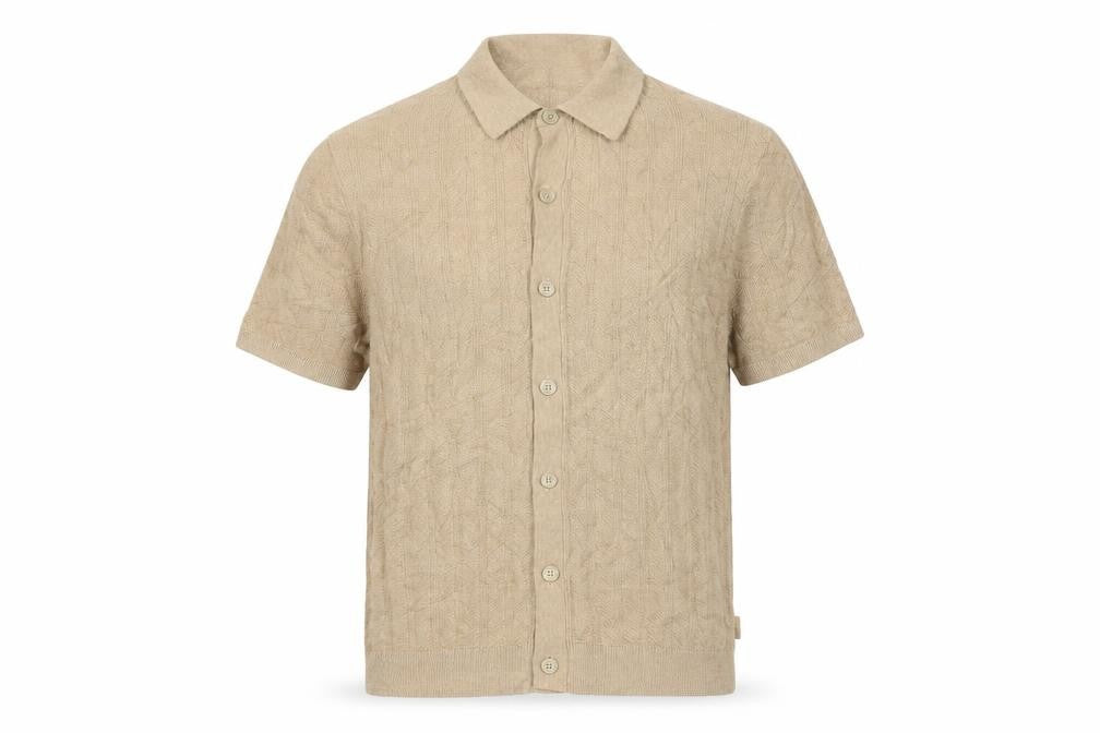 Michael Kors Men Beige M Short Sleeve Button Cardigan Cotton Silk Knit