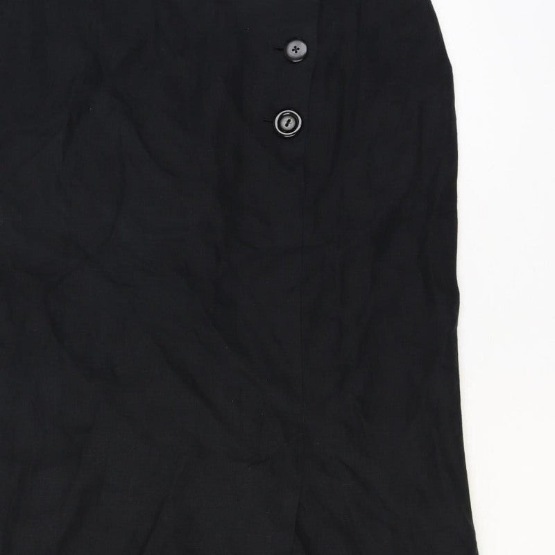 Paul Costelloe Women Black UK 14 Linen Midi Pencil Skirt Button Front