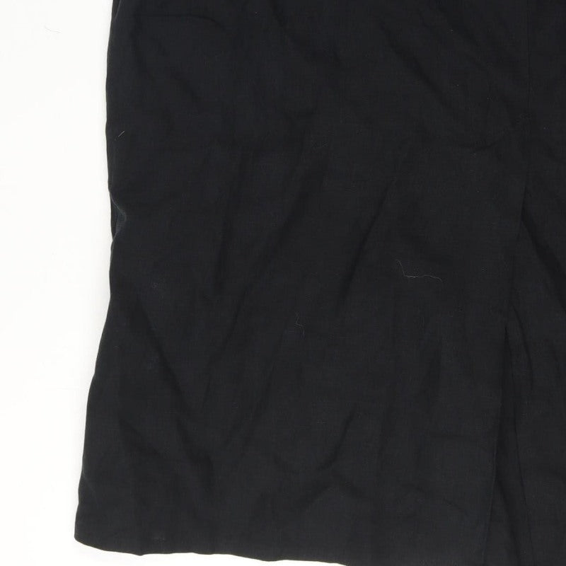 Paul Costelloe Women Black UK 14 Linen Midi Pencil Skirt Button Front