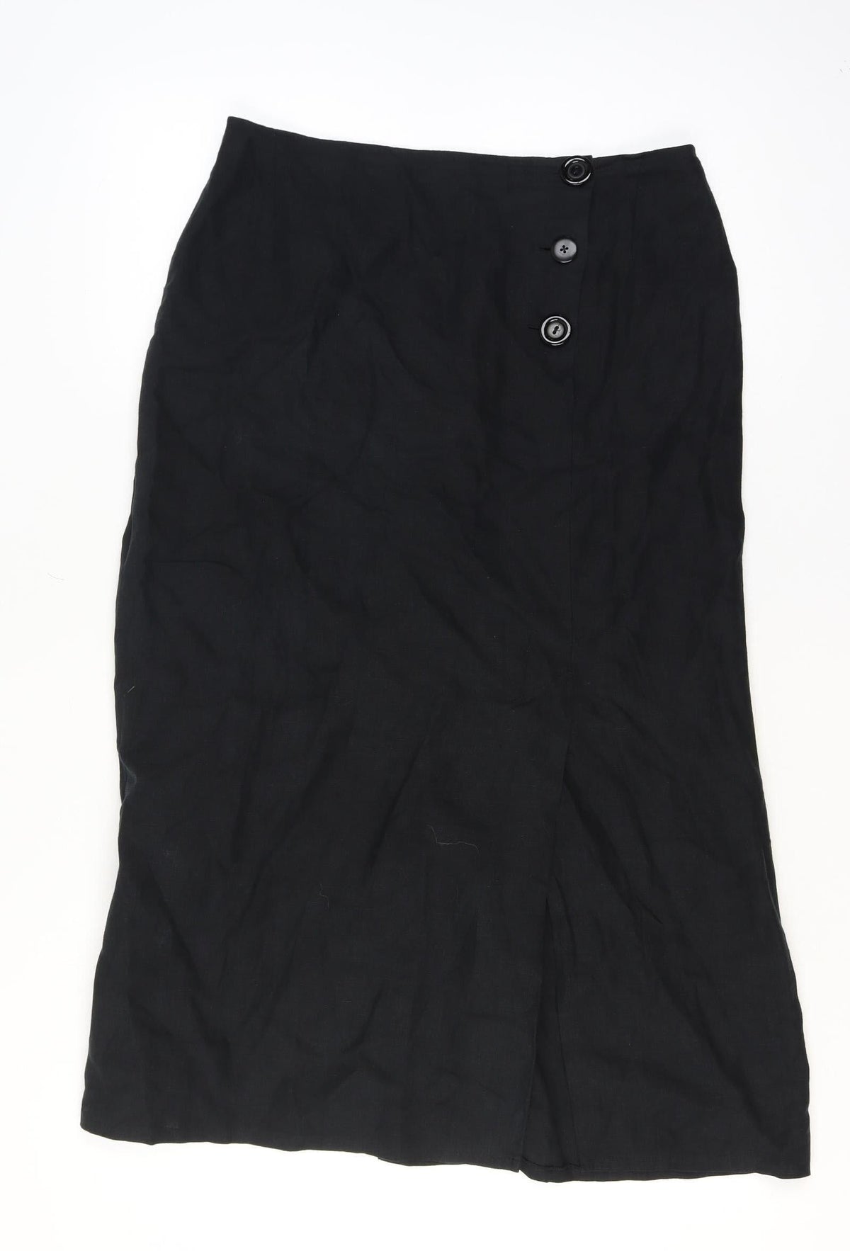 Paul Costelloe Women Black UK 14 Linen Midi Pencil Skirt Button Front