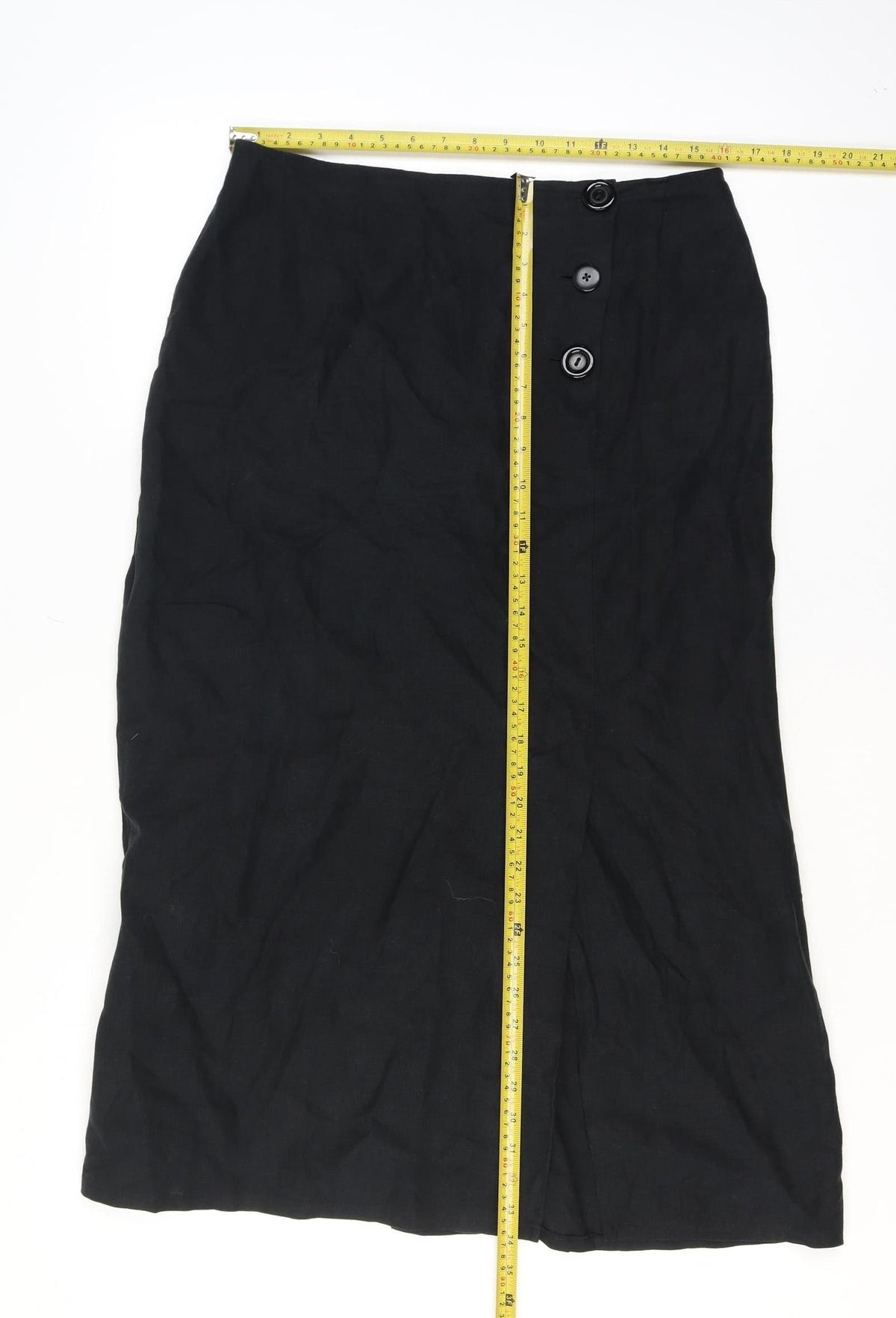 Paul Costelloe Women Black UK 14 Linen Midi Pencil Skirt Button Front