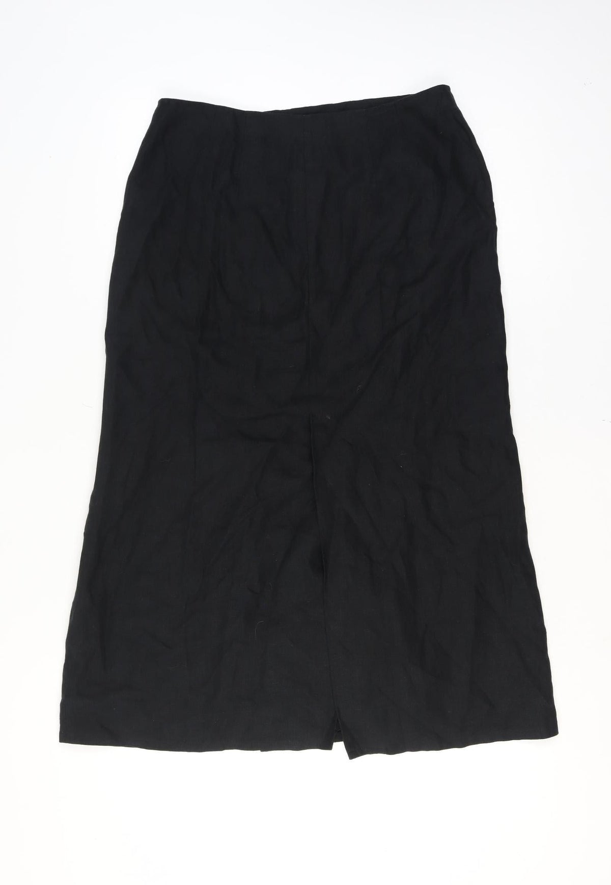 Paul Costelloe Women Black UK 14 Linen Midi Pencil Skirt Button Front