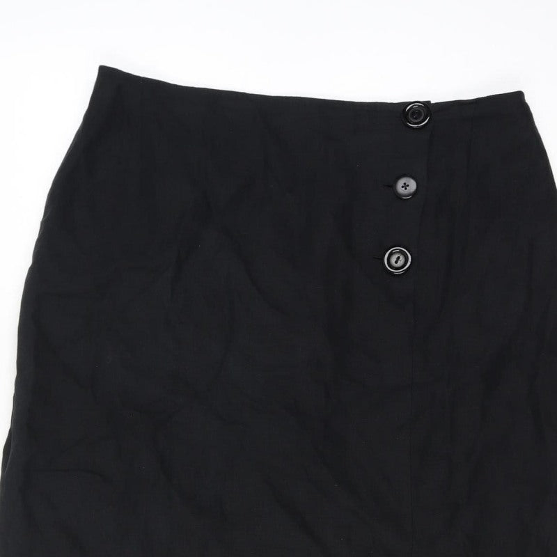 Paul Costelloe Women Black UK 14 Linen Midi Pencil Skirt Button Front
