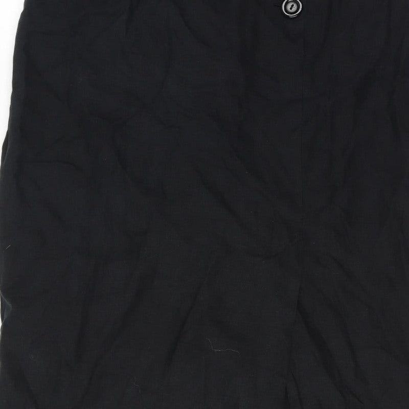 Paul Costelloe Women Black UK 14 Linen Midi Pencil Skirt Button Front