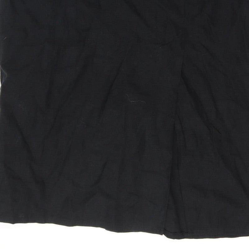 Paul Costelloe Women Black UK 14 Linen Midi Pencil Skirt Button Front
