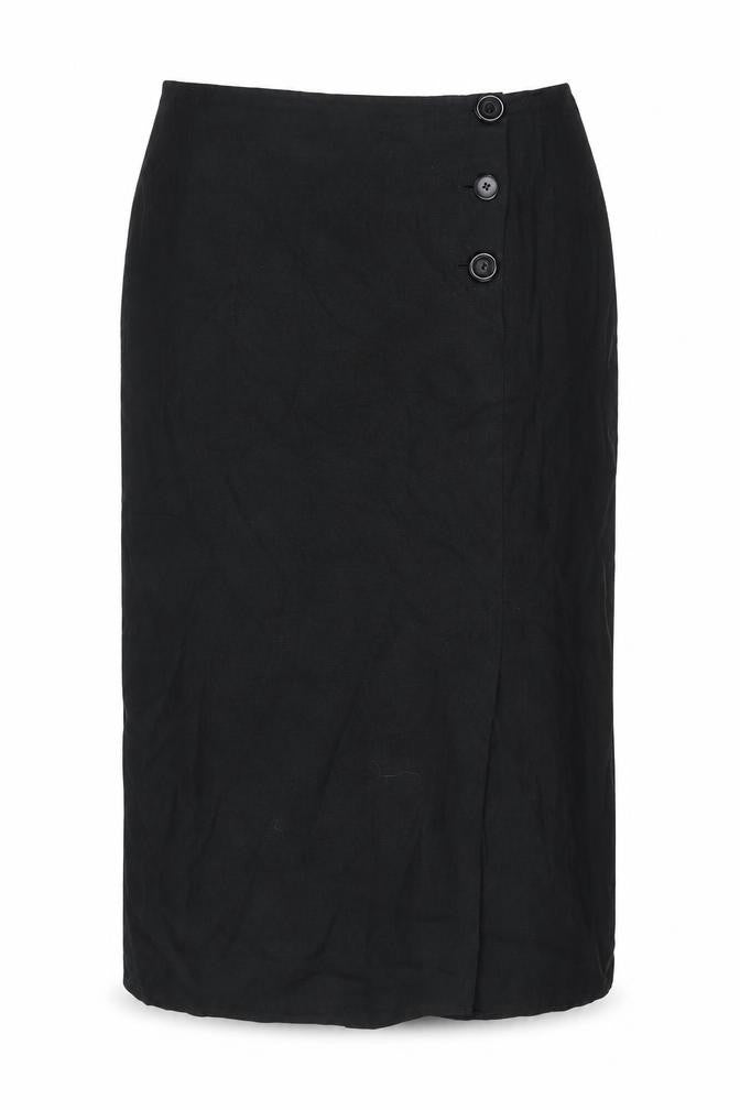 Paul Costelloe Women Black UK 14 Linen Midi Pencil Skirt Button Front