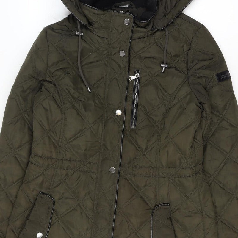 DKNY Women’s Green Small Quilted Hooded Parka Coat
