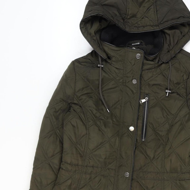 DKNY Women’s Green Small Quilted Hooded Parka Coat
