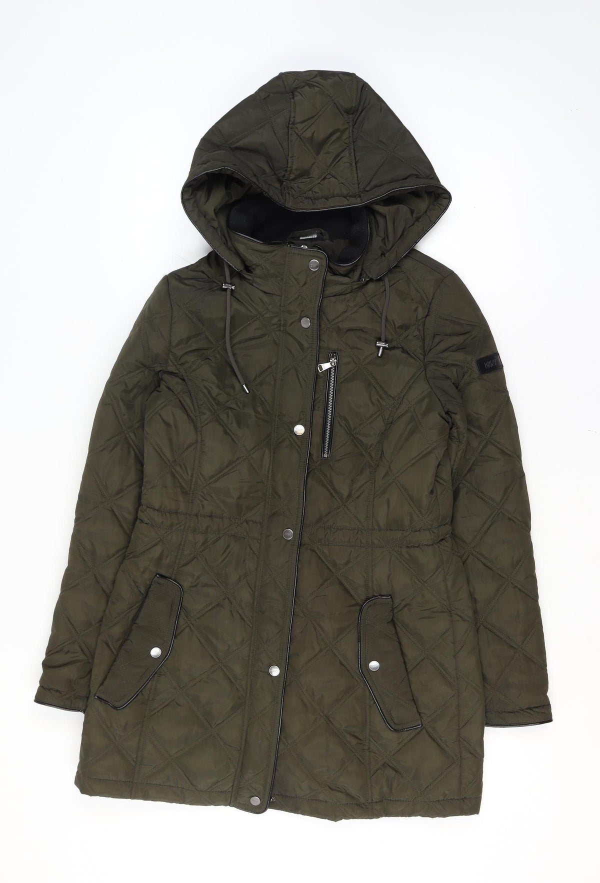 DKNY Women’s Green Small Quilted Hooded Parka Coat