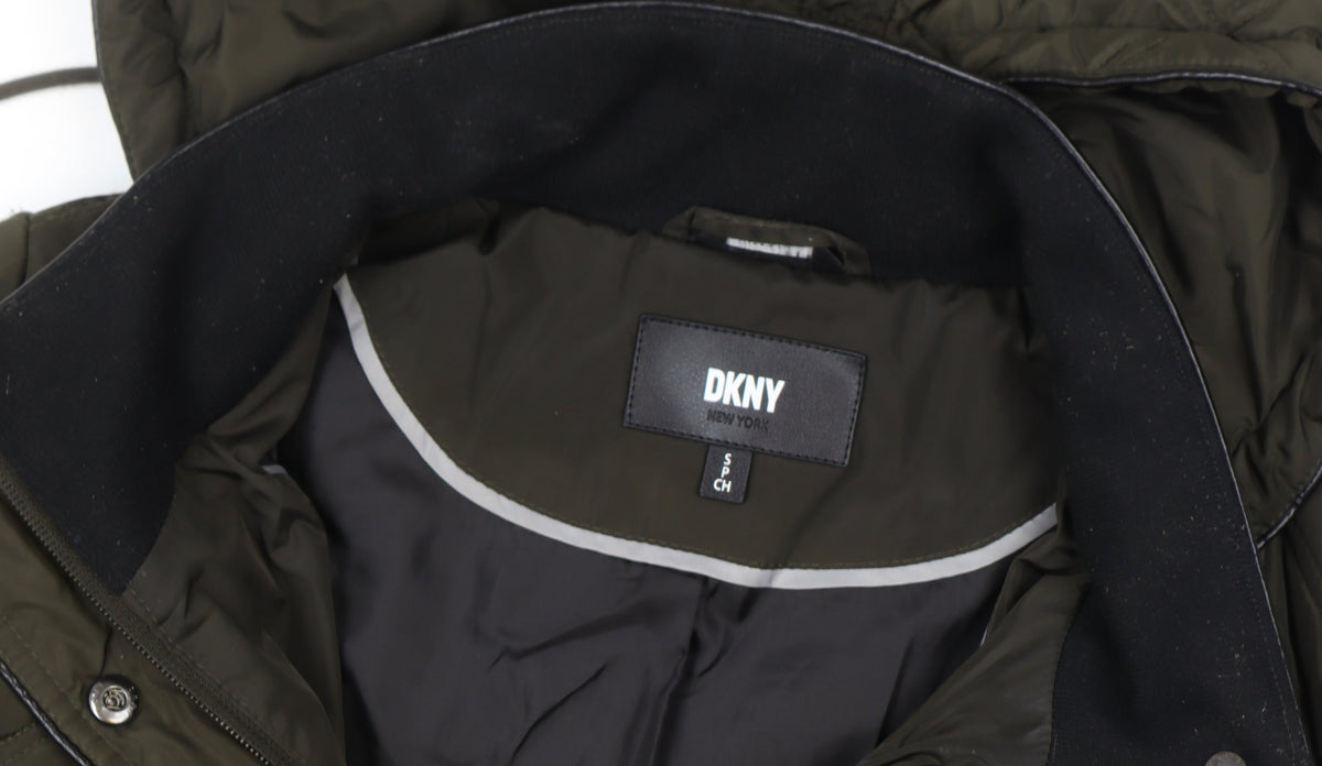 DKNY Women’s Green Small Quilted Hooded Parka Coat