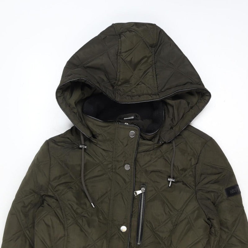 DKNY Women’s Green Small Quilted Hooded Parka Coat