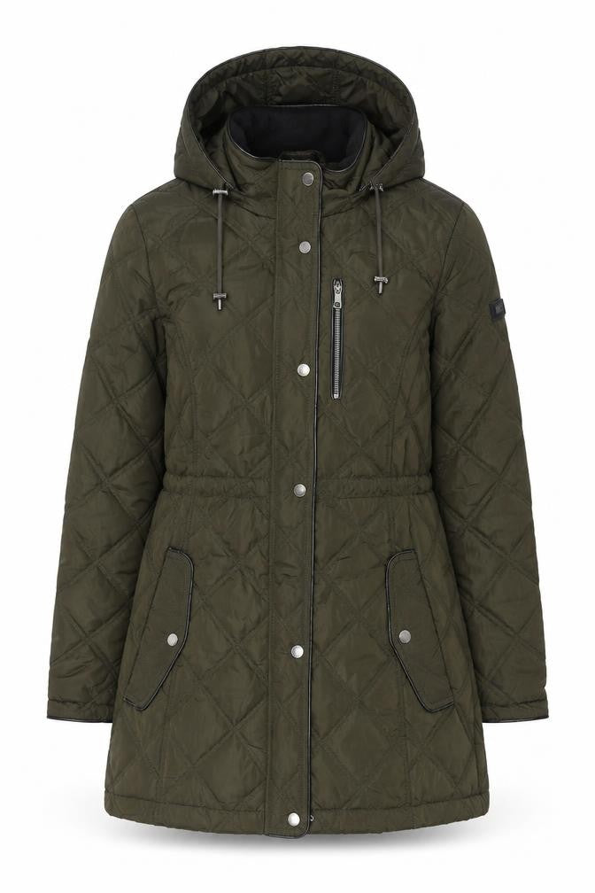 DKNY Women’s Green Small Quilted Hooded Parka Coat