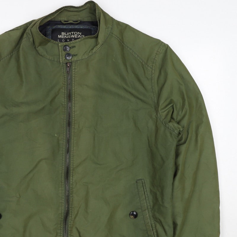 Burton Menswear Men Green L Bomber Jacket Full Zip Stand Collar