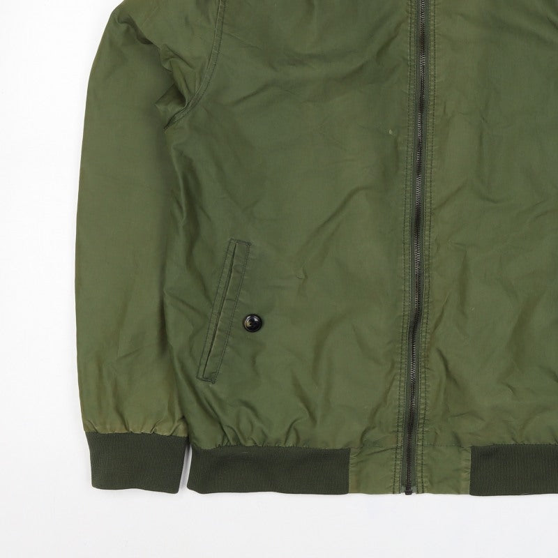 Burton Menswear Men Green L Bomber Jacket Full Zip Stand Collar