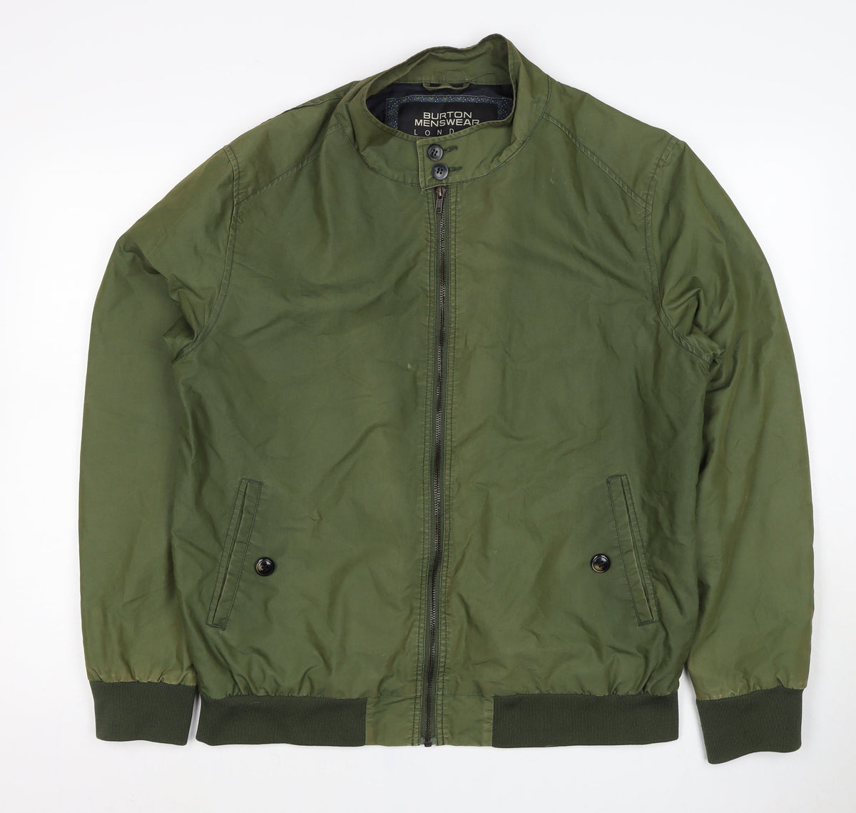 Burton Menswear Men Green L Bomber Jacket Full Zip Stand Collar