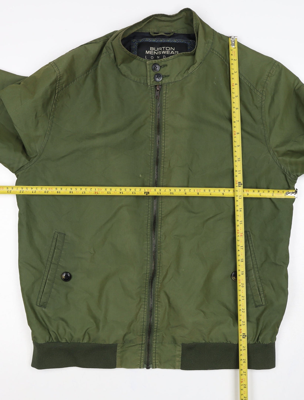 Burton Menswear Men Green L Bomber Jacket Full Zip Stand Collar