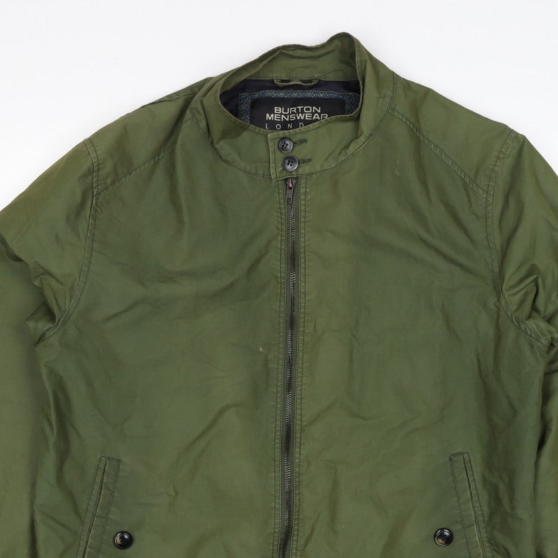 Burton Menswear Men Green L Bomber Jacket Full Zip Stand Collar