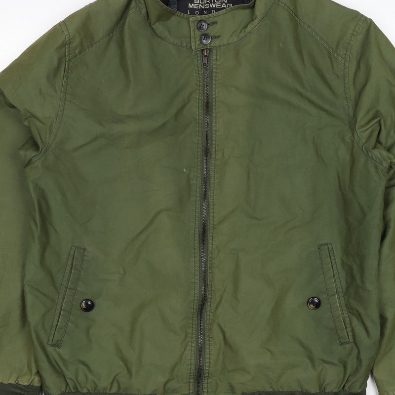 Burton Menswear Men Green L Bomber Jacket Full Zip Stand Collar