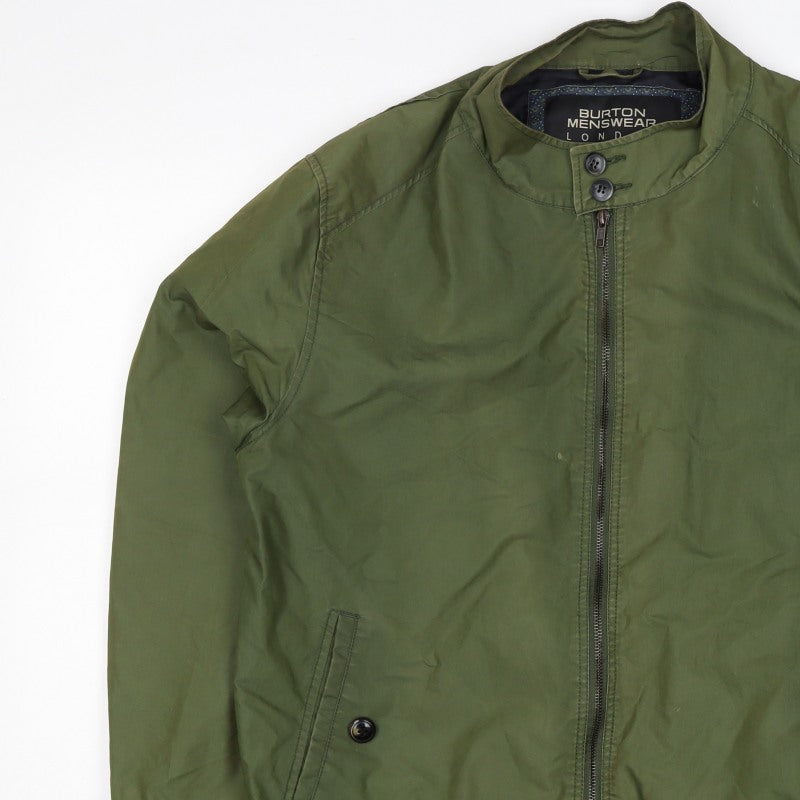 Burton Menswear Men Green L Bomber Jacket Full Zip Stand Collar