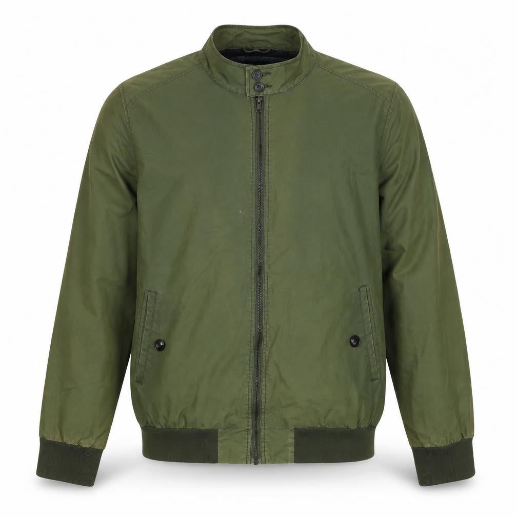 Burton Menswear Men Green L Bomber Jacket Full Zip Stand Collar